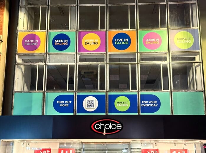 The completed vinyl installation dramatically improved the visual appeal of the building, aligning perfectly with the vibrant and modern branding of Make It Ealing